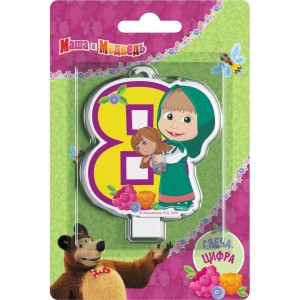 Свеча Цифра 8, Маша и Медведь, 8см