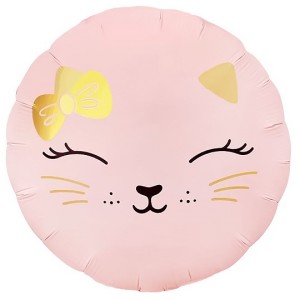Fa (18''/46 см) Круг, Кошечка с бантом, Розовый, Сатин, 1 шт.