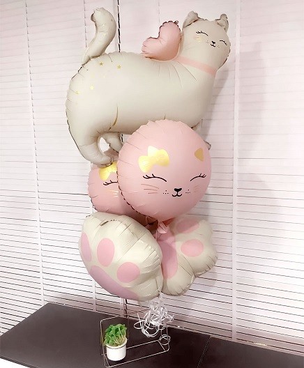 Fa (18''/46 см) Круг, Кошечка с бантом, Розовый, Сатин, 1 шт.