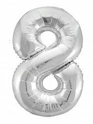 Ag (40''/102 см) Цифра, 8, Slim, Серебро, в упаковке 1 шт.