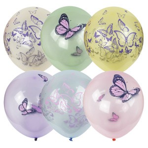 M (12''/30см)  Кристалл Bubble ассорти рис Бабочки 25шт