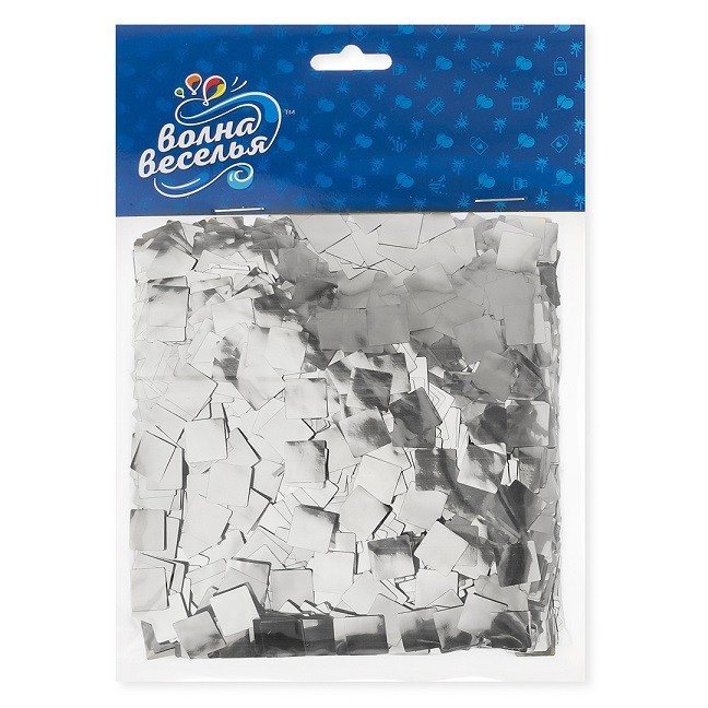 Конфетти фольга Квадрат, Серебро, Металлик, 1 см, 50 г.