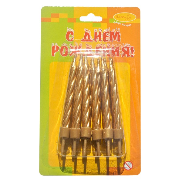 MC Свечи Золотые с держателями 12шт 6см
