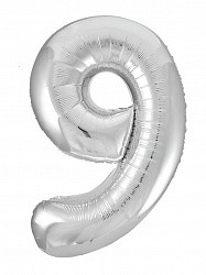 Ag (40''/102 см) Цифра, 9, Slim, Серебро, в упаковке 1 шт.