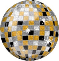 Fa (22"/56 см) Сфера 3D, Сверкающее диско, Черный/Золото, Голография, 1 шт.
