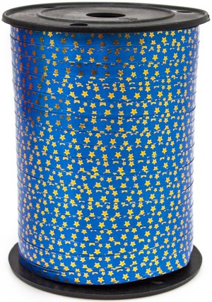 Лента (0,5 см*250 м) Золотые звезды, Синий, Металлик, 1 шт.