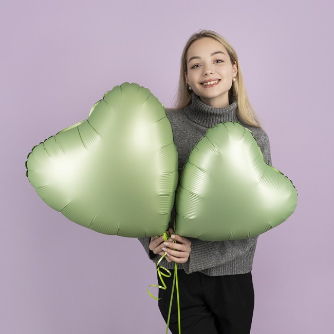 Gr (18''/46 см) Сердце, Оливковый, Сатин, 1 шт.