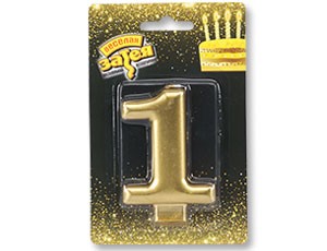 Свеча -цифра "1" Золотая 8см/V