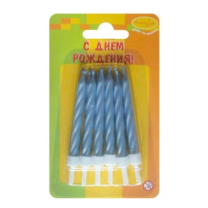 MC Свечи Перламутр голубой с держателями 12шт 6см