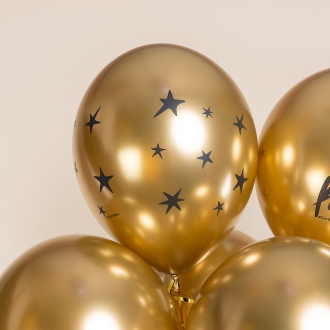 512 (12''/30 см) С Днем Рождения! (звезды), Золото, хром, 5 ст, 25 шт.