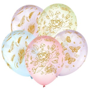 Вх (12''/30 см) Цветы и бабочки, Золото, Ассорти Кристальные шары 5 ст. 25 шт.