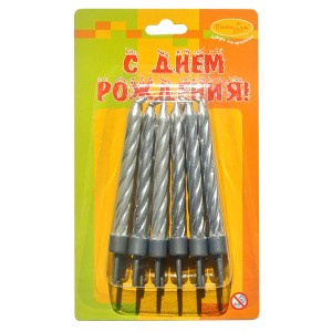 MC Свечи Серебряные с держателями 12шт 6см