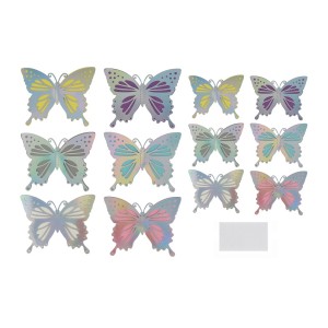 Наклейки Бабочки 3D, Двуслойные, Серебро, Голография, 8-11 см*12 шт, 1 упак.