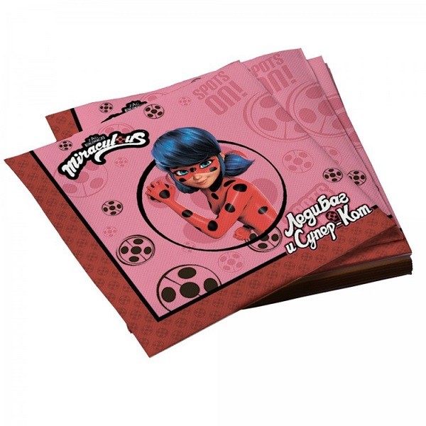 Салфетки бум Леди Баг черн-роз, 33 см, 20 шт.