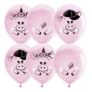 М (12''/30 см) /Декоратор PINK (шелк) 2 ст. рис Хрюшки, 25 шт.