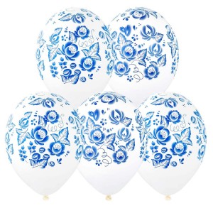 Bb (14''/35 см) Шелкография пастель Синие Узоры, 25 шт.