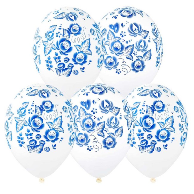 Bb (14''/35 см) Шелкография пастель Синие Узоры, 25 шт.