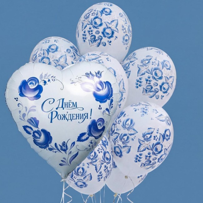 Bb (14''/35 см) Шелкография пастель Синие Узоры, 25 шт.