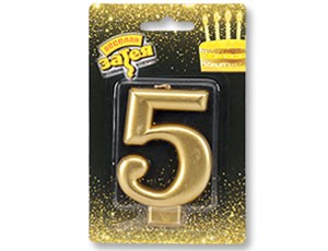 Свеча -цифра "5" Золотая 8см/V