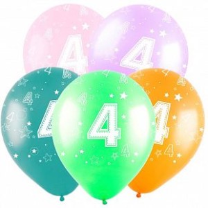 Вх (12&quot;/30 см) Цифра &quot;4&quot;, Ассорти Пастель, 5 ст. 50 шт.