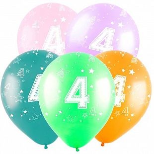Вх (12"/30 см) Цифра "4", Ассорти Пастель, 5 ст. 50 шт.