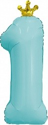 Ag (32"/81 см) Цифра, 1 Золотая корона, Аквамарин, 1 шт. в упак.
