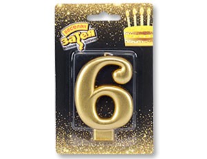 Свеча -цифра "6" Золотая 8см/V