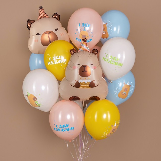 512 (12''/30 см) Капибары, С Днем Рождения!, Ассорти, пастель, 2 ст, 25 шт.