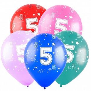 Вх (12"/30 см) Цифра "5", Ассорти Пастель, 5 ст. 50 шт.