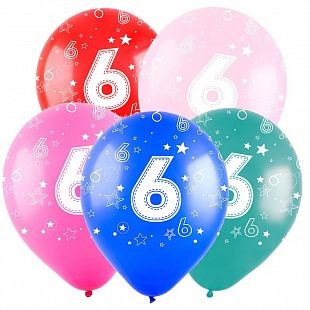 Вх (12"/30 см) Цифра "6", Ассорти Пастель, 5 ст. 50 шт.