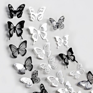 Наклейки Элегантные бабочки, Черный/Белый, с блестками, 5-7 см*18 шт, 1 упак.