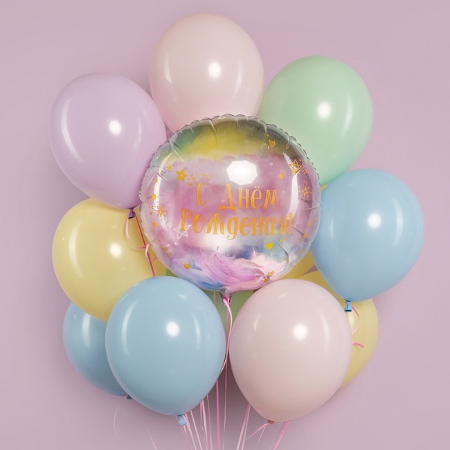 Fa (20''/51 см) Круг, Панорамный, С Днем Рождения! (перья), Градиент, 1 шт. в уп.