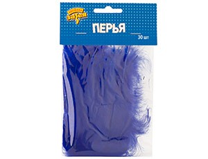 Вз Перья декоративные Синие, 10 см, 30 шт/G