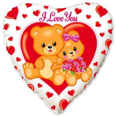 Fm (18"/45см) /Сердце, ILY Медвежата с цветами, 1 шт.