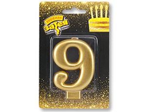 Свеча -цифра "9" Золотая 8см/V