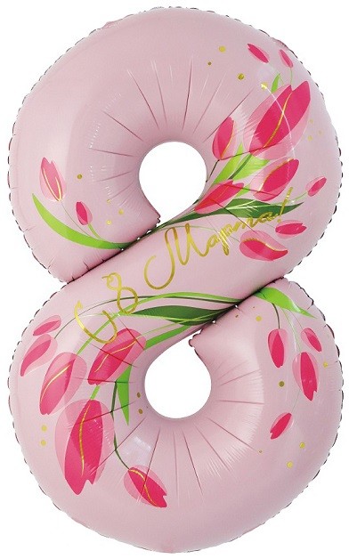 Fa (34''/86 см) Цифра, 8 Марта, Тюльпаны, 1 шт. в уп.