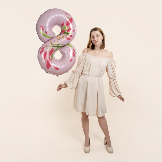 Fa (34''/86 см) Цифра, 8 Марта, Тюльпаны, 1 шт. в уп.