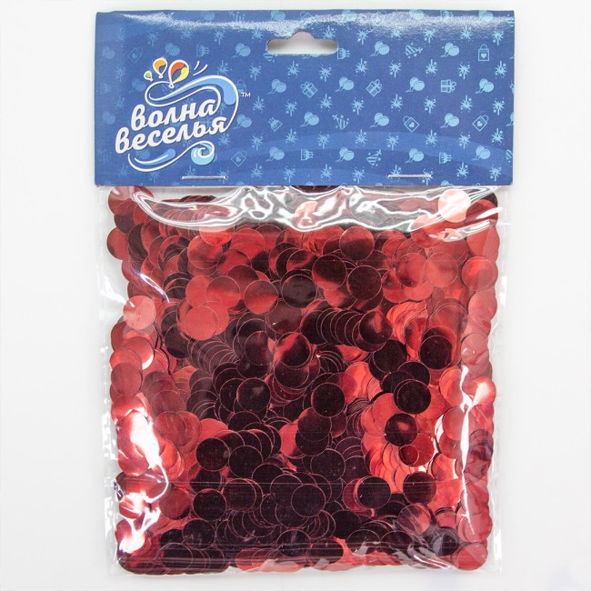 Конфетти фольга Круг, Красный, Металлик, 1 см, 50 гр.