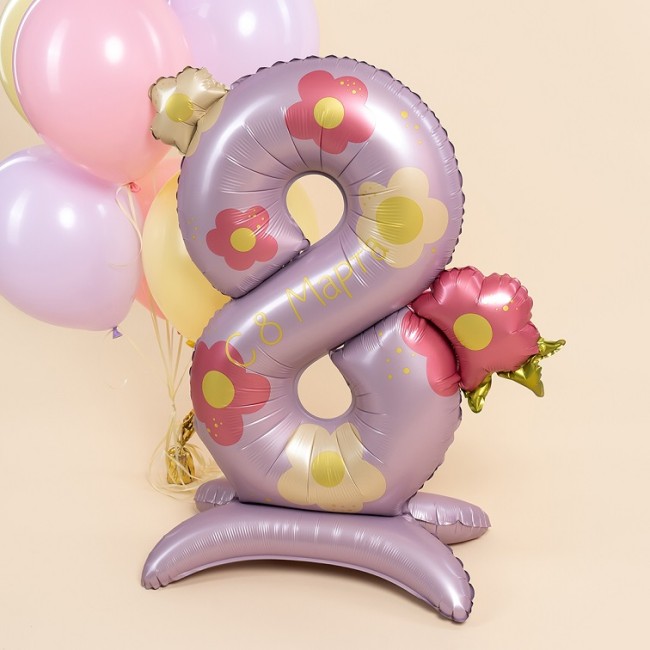 Fa (40''/102 см) Цифра на подставке, 8 Марта, Нежные цветы, 1 шт. в уп.