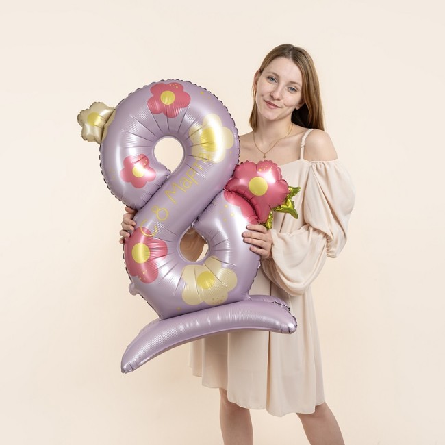 Fa (40''/102 см) Цифра на подставке, 8 Марта, Нежные цветы, 1 шт. в уп.