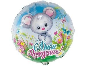 Вз (18"/46 см) Круг, РУС ДР Мышонок в цветах, 1 шт.