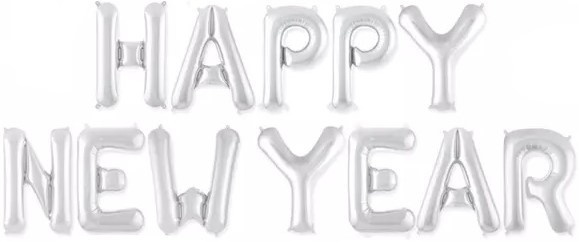 Fa (16"/41 см) Мини-Надпись "Happy New Year", Серебро, 1 шт. в упак.