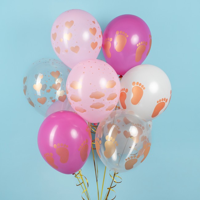 Вв (12''/30 см) Новорожденная (сердца и облака), Ассорти, кристалл, 5 ст, 25 шт.