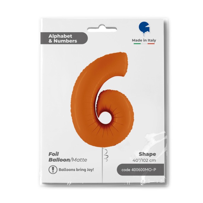Gr (40''/102 см) Цифра, 6, Оранжевый, Сатин, 1 шт. в уп.