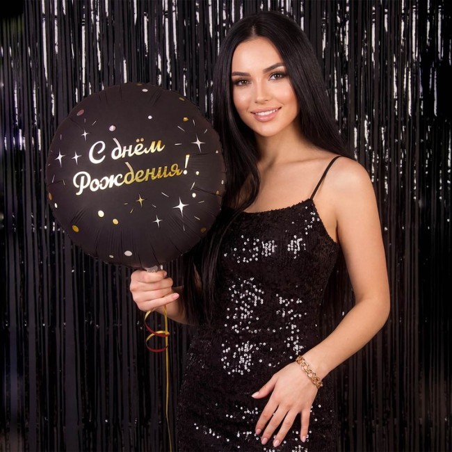 Вз (18''/46 см) Круг, ДР GLAM Искры на черном, 1 шт. в уп.