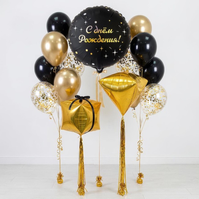 Вз (18''/46 см) Круг, ДР GLAM Искры на черном, 1 шт. в уп.