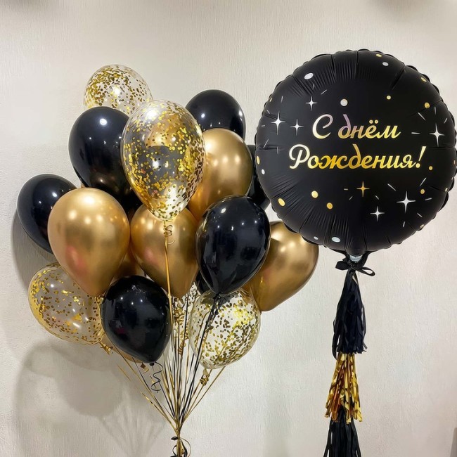 Вз (18''/46 см) Круг, ДР GLAM Искры на черном, 1 шт. в уп.