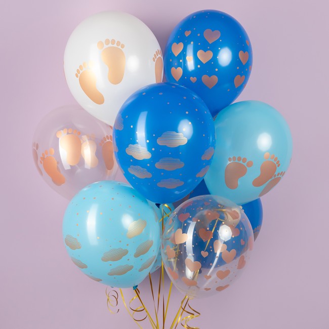 Вв (12''/30 см) Новорожденный (сердца и облака), Ассорти, кристалл, 5 ст, 25 шт.