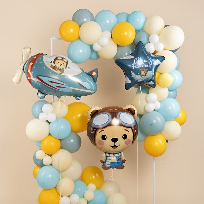 Ag (34''/86 см) Фигура, Самолет и мишка-пилот, 1 шт. в уп.