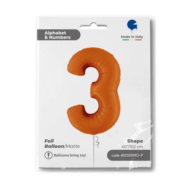 Gr (40''/102 см) Цифра, 3, Оранжевый, Сатин, 1 шт. в уп.
